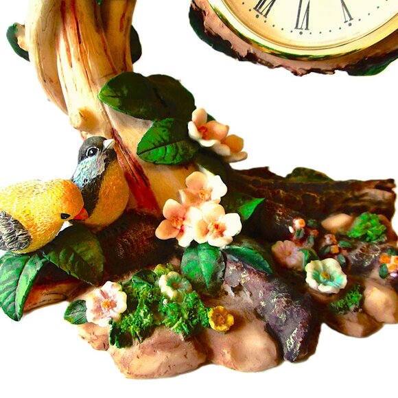 Ceramic Yellow & blue birds flowering tree with hanging branch clock replacable - Picture 4 of 8